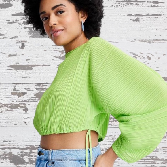 Lime Green Women's Crop Top - Picture 2 of 11